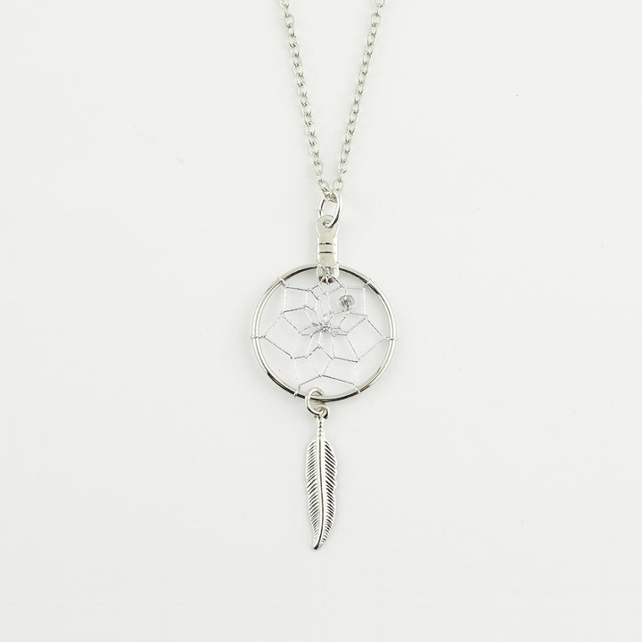 .75" Dream Catcher Necklace with a Metal Feather