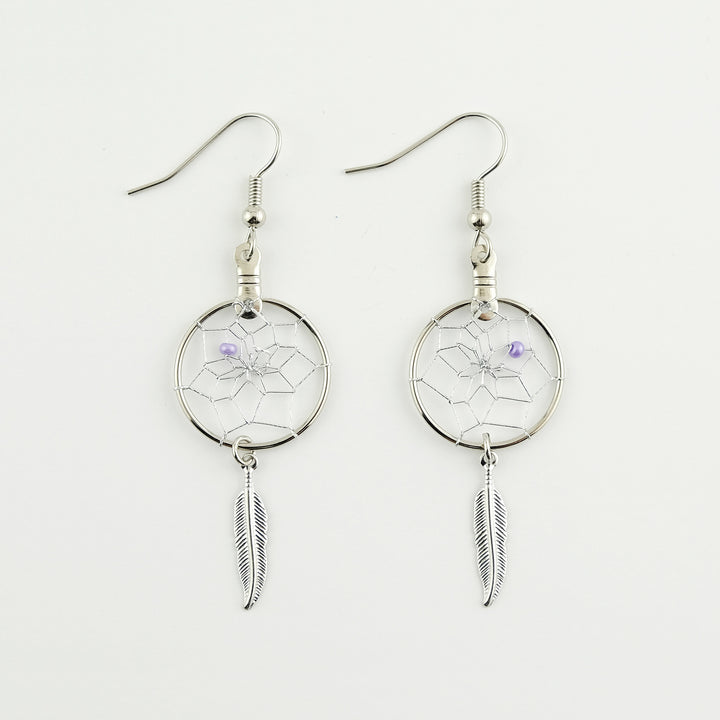 .75" Dream Catcher Earrings with Metal Feathers