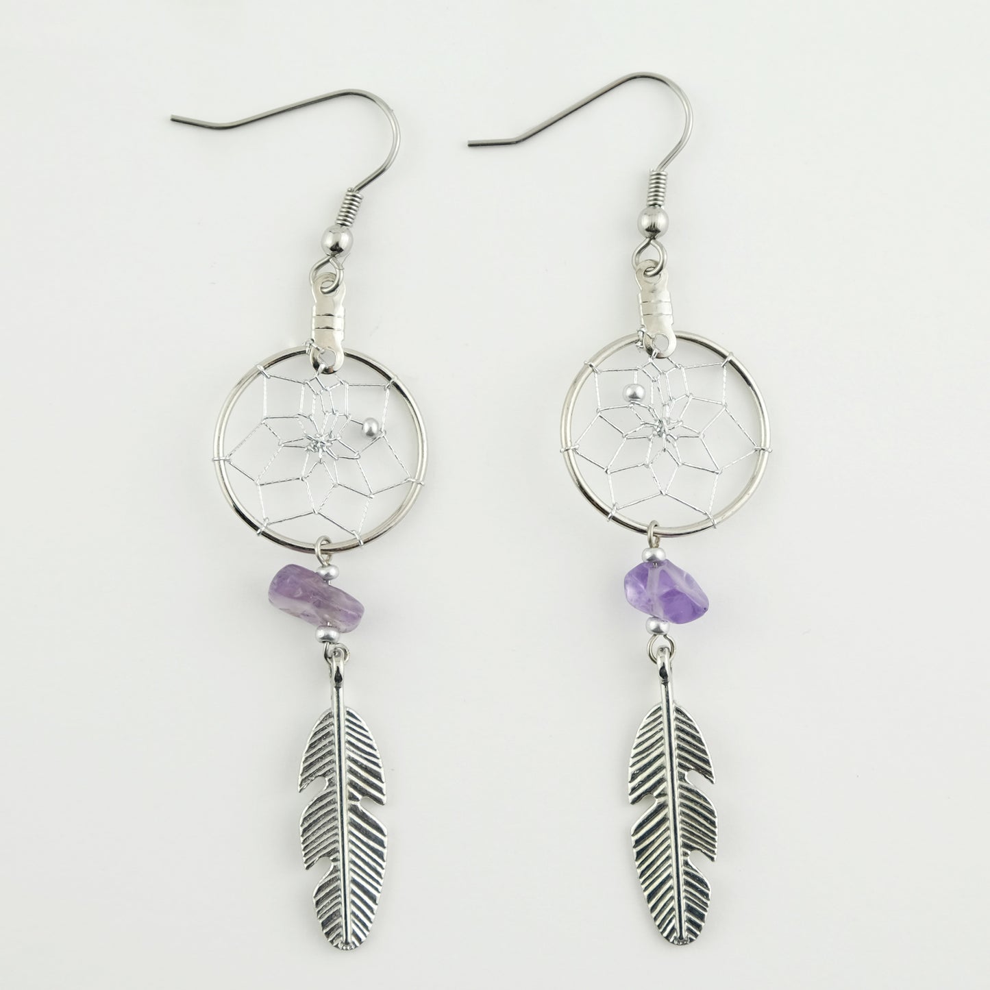 .75" Dream Catcher Earrings with Amethyst Stones