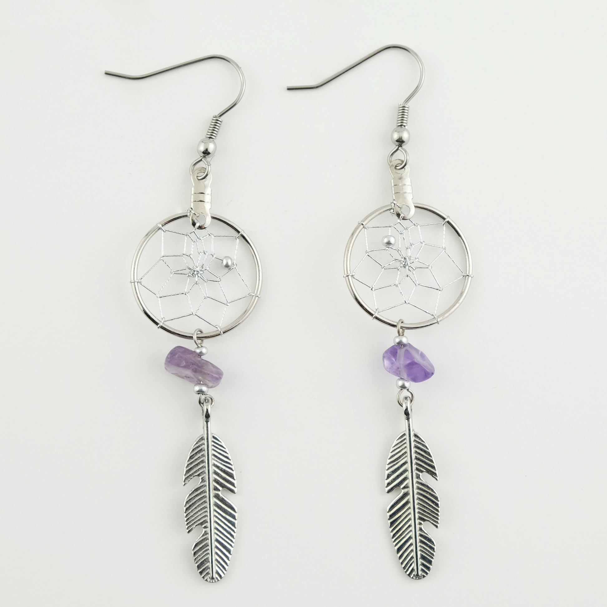 .75" Dream Catcher Earrings with Amethyst Stones