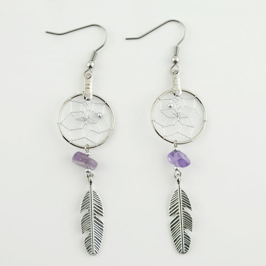 .75" Dream Catcher Earrings with Amethyst Stones