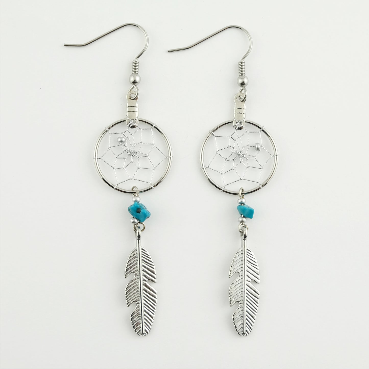.75" Dream Catcher Earrings with Turquoise Stones