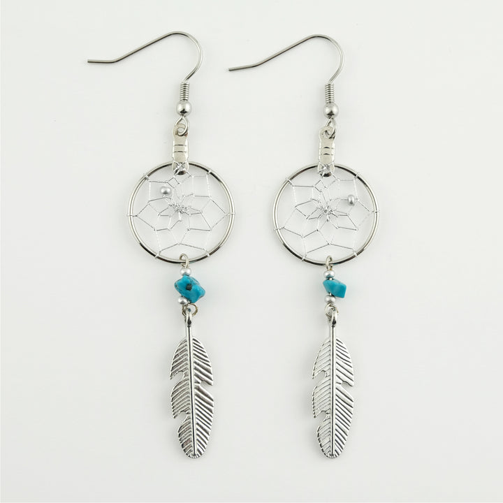 .75" Dream Catcher Earrings with Turquoise Stones