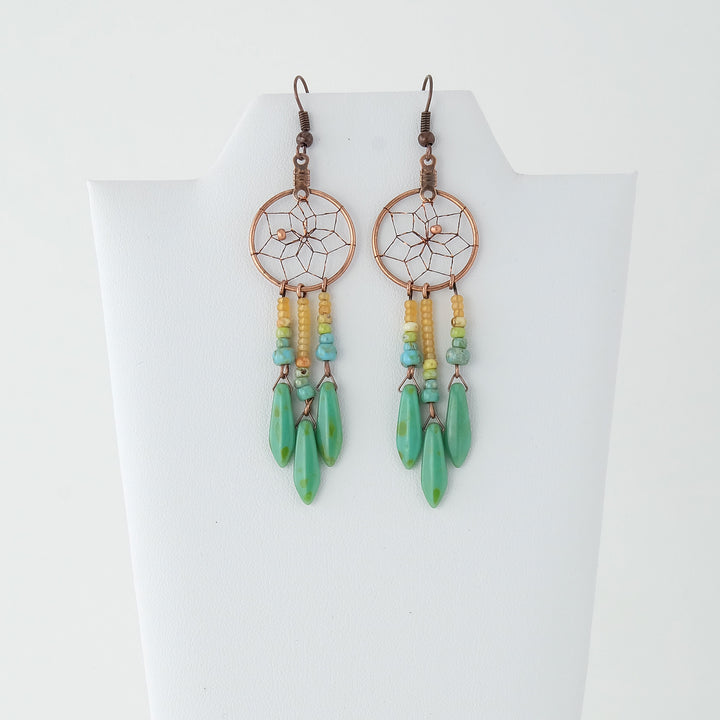 .75" Dream Catcher Earrings with Picasso Glass Beads