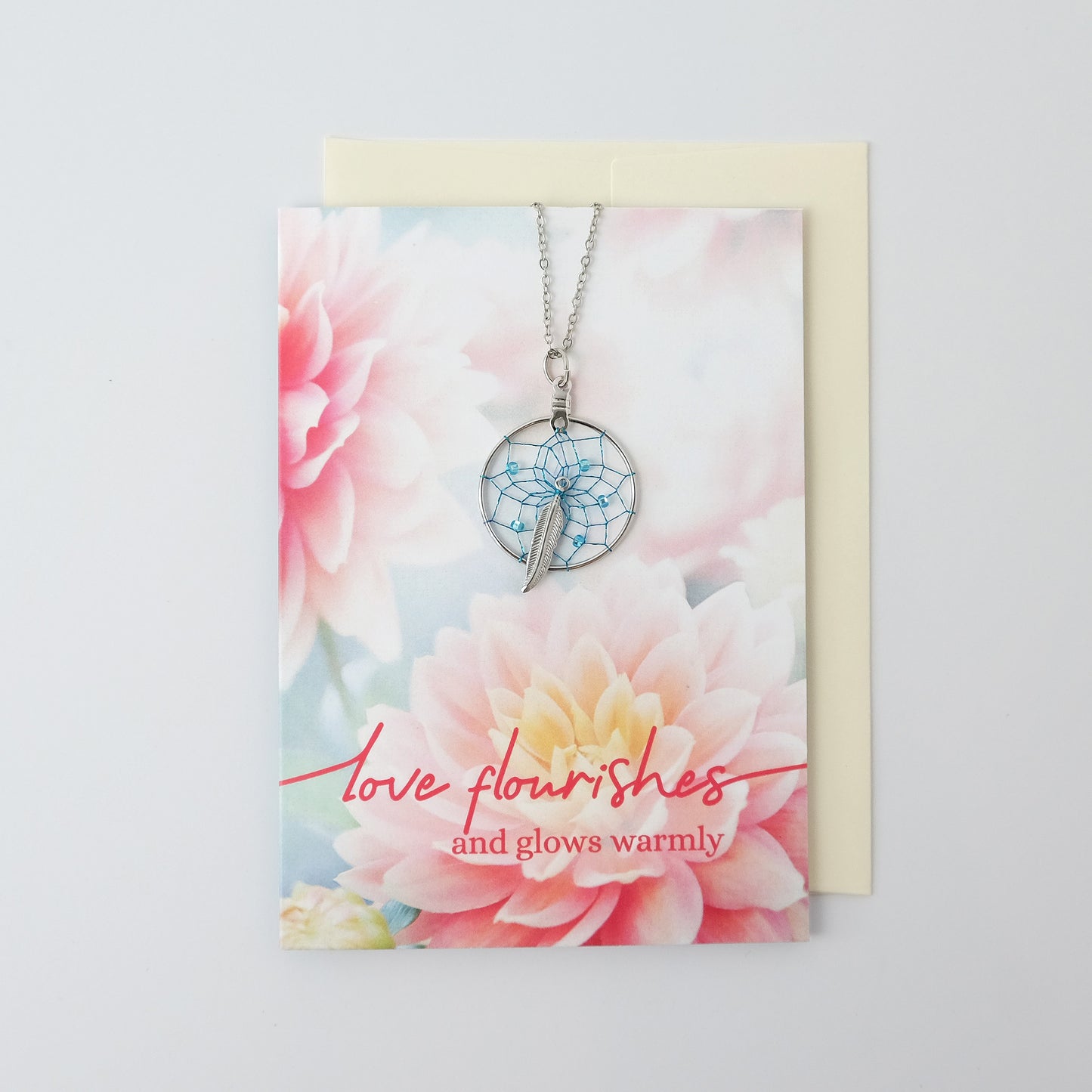 "Love Flourishes" Dream Catcher Necklace Greeting Card
