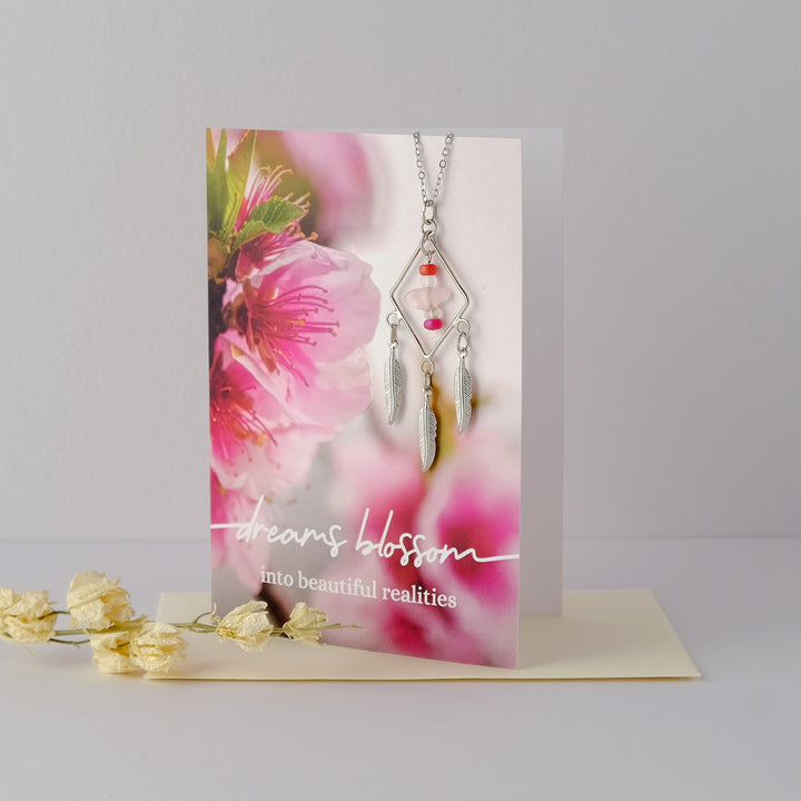 "Dreams Blossom" Rose Quartz Diamond Necklace Greeting Card