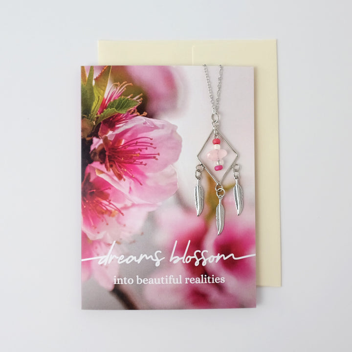 "Dreams Blossom" Rose Quartz Diamond Necklace Greeting Card