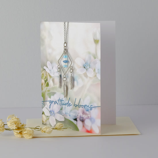 "Gratitude Blooms" Aquamarine Diamond Necklace Greeting Card