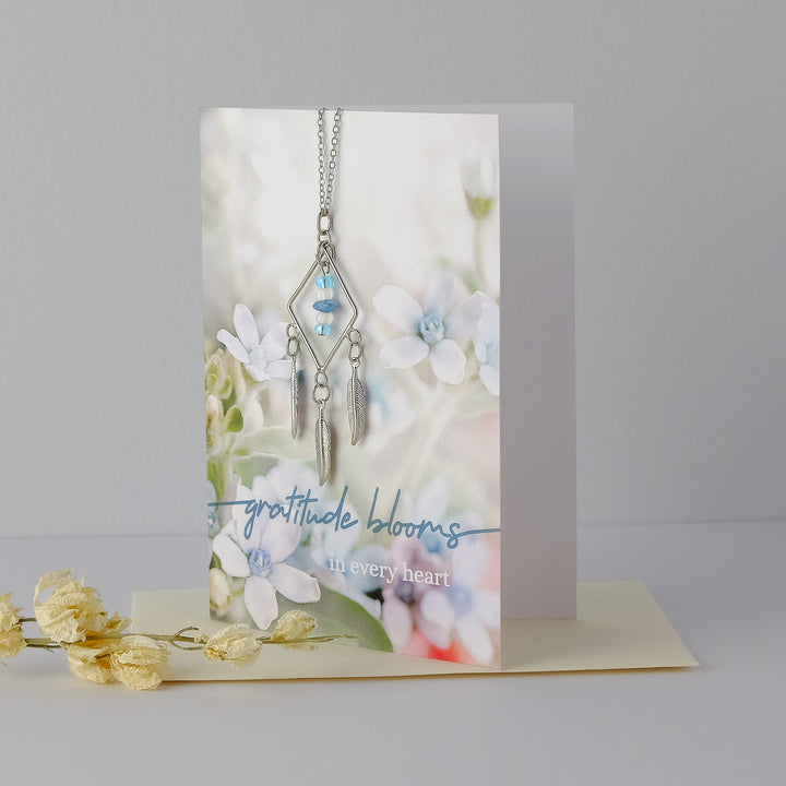 "Gratitude Blooms" Aquamarine Diamond Necklace Greeting Card