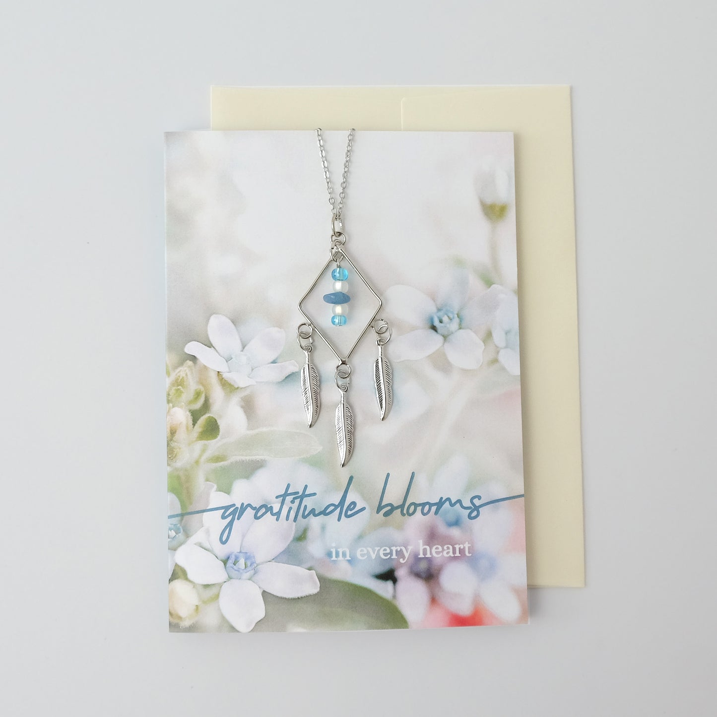 "Gratitude Blooms" Aquamarine Diamond Necklace Greeting Card
