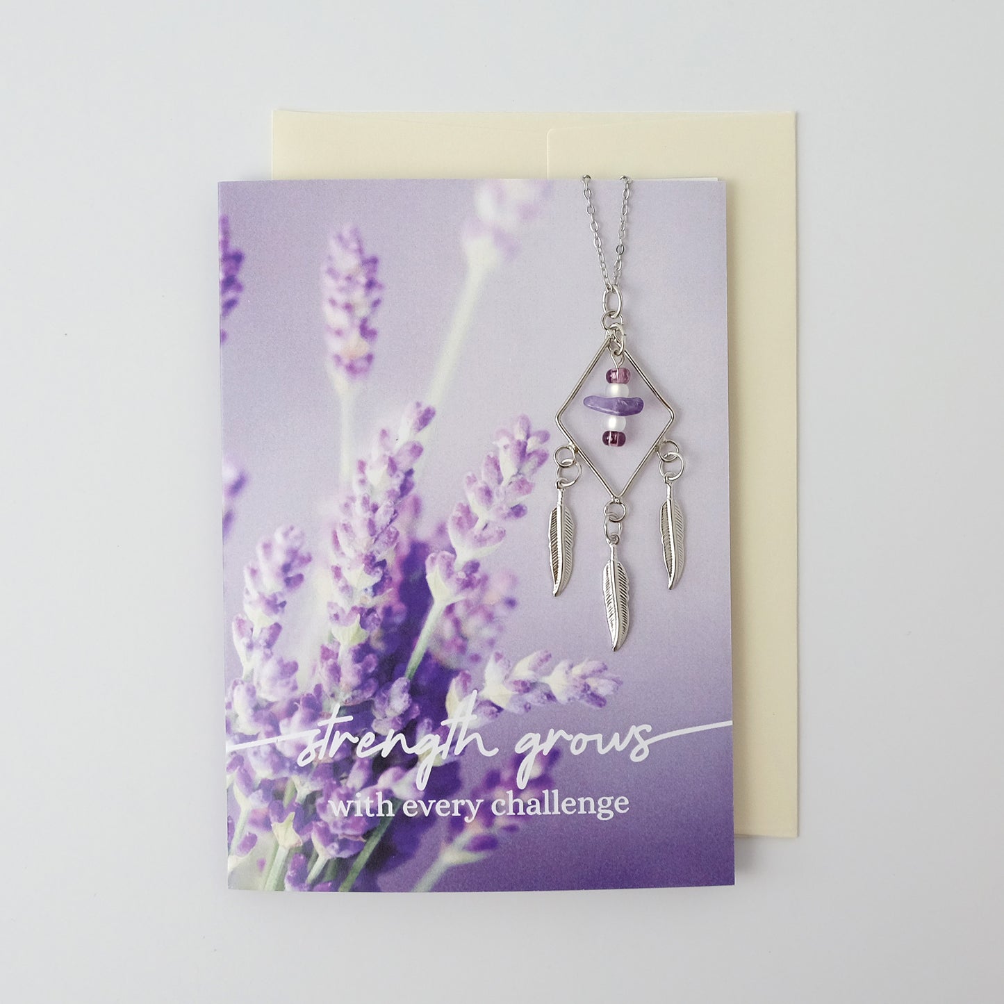 "Strength Grows" Amethyst Diamond Necklace Greeting Card