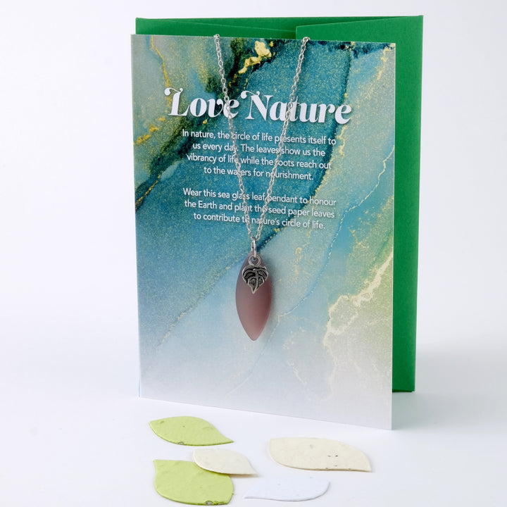 "Love Nature" Greeting Card with Grape Sea Glass Necklace and Plantable Seed Paper